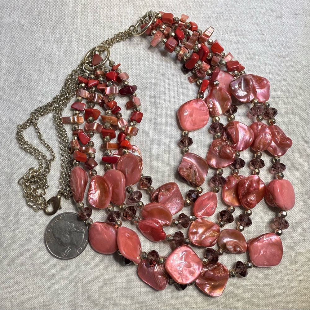 Multi Stranded Cranberry Colored Shell And Crysta… - image 3